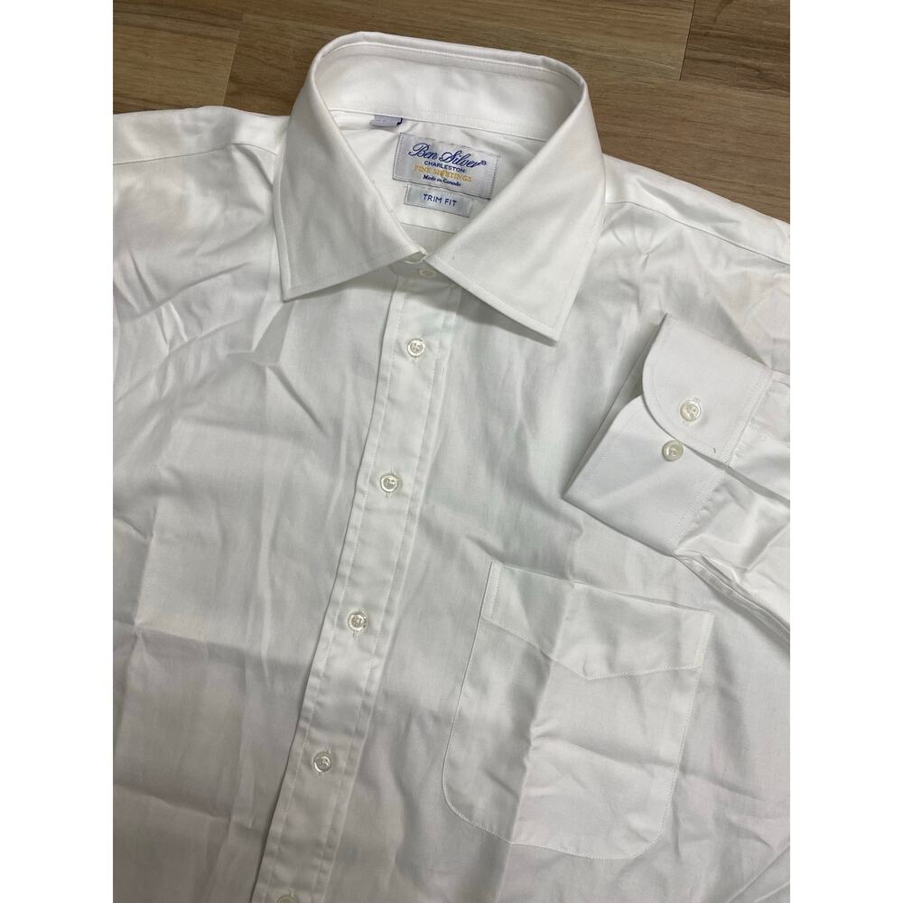 Ben Silver Charleston solid white cotton button up pocket dress shirt, 16.5-33